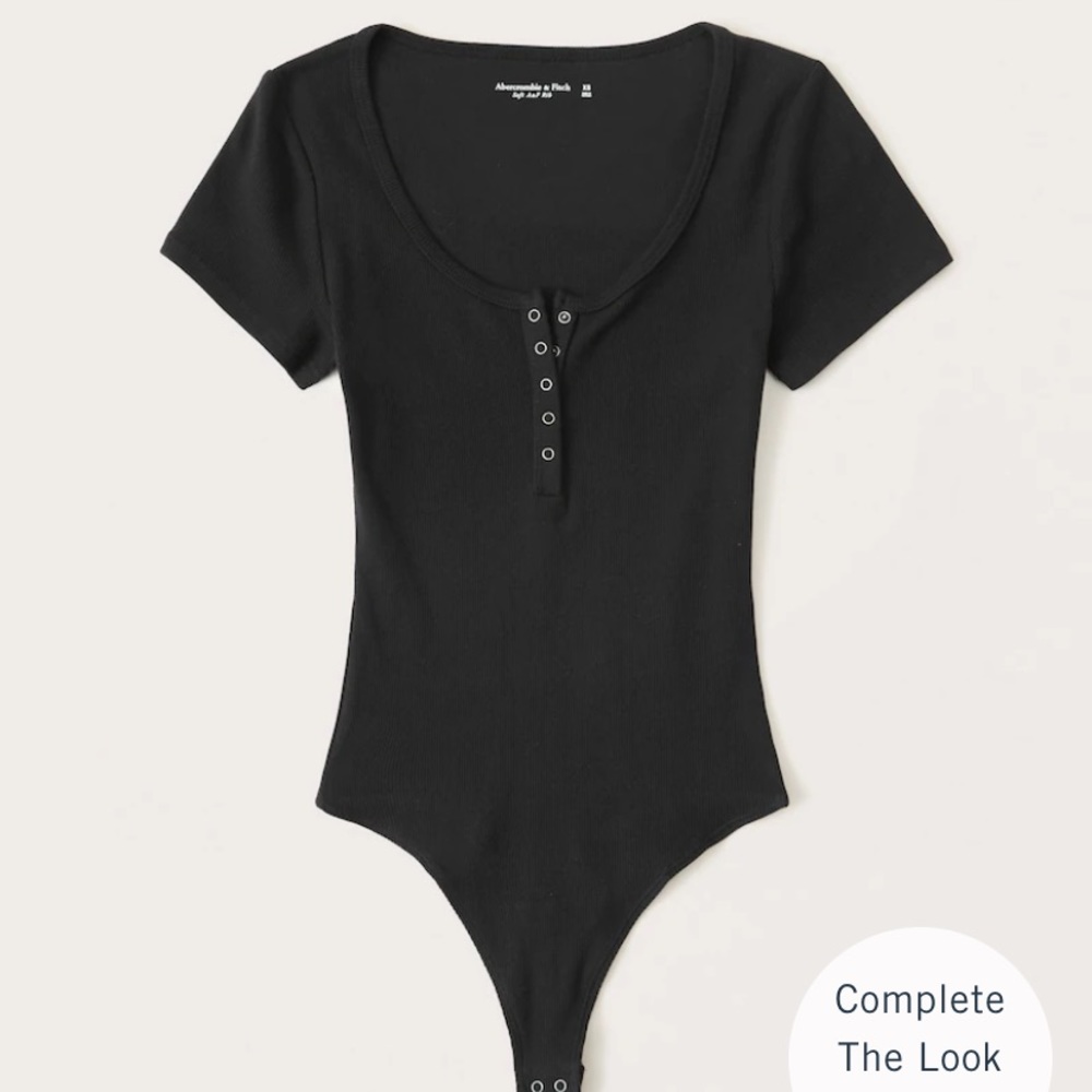 Abercrombie ribbed Henley bodysuit in black